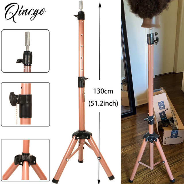 Pink Stand Tripod For Wigs Head Hair Training Tool Mannequin Head Tripod  Hairdressing Training Head Holder Adjustable Wig Stand - AliExpress